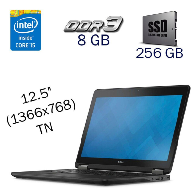 БУ Ноутбук Нетбук Dell Latitude E7250 / 12.5" (1366x768) TN / Intel Core i5-5300U (2 (4) ядра по 2.3 - 2.9 GHz) / 8 GB DDR3 / 256 GB SSD / Intel HD Graphics 5500 / WebCam
