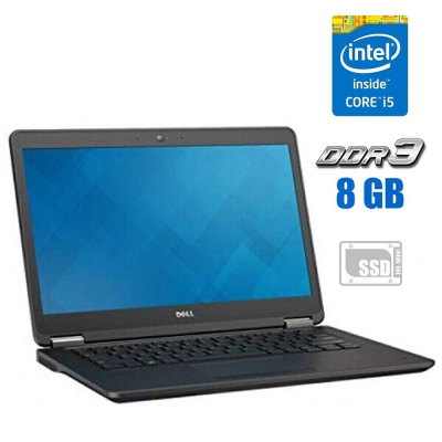 БУ Ноутбук Ультрабук Dell Latitude E7450/ 14 " (1920x1080) TN / Intel Core i5-5300U (2 (4) ядра по 2.3 - 2.9 GHz) / 8 GB DDR3 / 256 GB SSD / Intel HD Graphics 5500 / WebCam / без АКБ