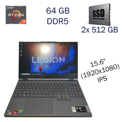 БУ Ноутбук Игровой ноутбук Lenovo Legion 5-15ARH7H / 15.6" (1920x1080) IPS / AMD Ryzen 7 6800H (8 (16) ядер по 3.2 - 4.7 GHz) / 64 GB DDR5 / 2x 512 GB SSD / nVidia GeForce RTX 3060, 6 GB GDDR6, 192-bit / WebCam / Windows 11 Home