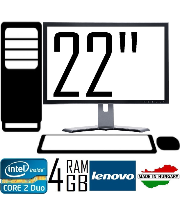LENOVO M58 CORE 2 DUO E8400 3.00 GHZ 4GB RAM HDD 160GB + 22 PHILIPS 220P2