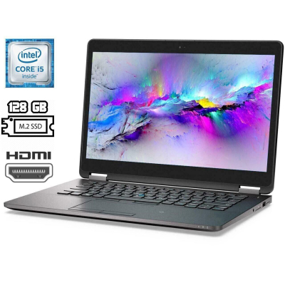 БУ Ноутбук Ультрабук Б-клас Dell Latitude E7470 / 14" (1366x768) TN / Intel Core i5-6300U (2 (4) ядра по 2.4 - 3.0 GHz) / 8 GB DDR4 / 128 GB SSD M. 2 / Intel HD Graphics 520 / WebCam / USB 3.0 / HDMI / miniDP / Windows 10 ліцензія