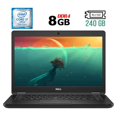 БУ Ноутбук Ноутбук Dell Latitude 5480 / 14" (1366x768) TN / Intel Core i7-7600U (2 (4) ядра по 2.8 - 3.9 GHz) / 8 GB DDR4 / 240 GB SSD M. 2 / Intel HD Graphics 620 / WebCam / USB 3.1 / HDMI / Windows 11 Ліцензія