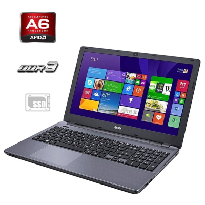БУ Ноутбук Ноутбук Б-клас Acer Aspire E5-521 / 15.6" (1366x768) TN / AMD A6 - 6310 (4 ядра по 1.8-2.4 GHz) / 4 GB DDR3 / 120 GB SSD / AMD Radeon R4 Graphics / WebCam