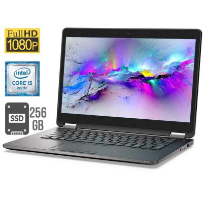 БУ Ноутбук Ультрабук Б-клас Dell Latitude E7470 / 14" (1920x1080) IPS / Intel Core i5 - 6300U (2 (4) ядра по 2.4-3.0 GHz) / 8 GB DDR4 / 256 GB SSD / Intel HD Graphics 520 / WebCam / HDMI / miniDP / Windows 10 ліцензія