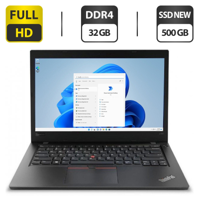 БУ Ноутбук Ультрабук Lenovo ThinkPad L480 / 14" (1920x1080) IPS / Intel Core i7-8550U (4 (8) ядра по 1.8 - 4.0 GHz) / 32 GB DDR4 / 500 GB SSD NEW / Intel UHD Graphics 620 / WebCam / HDMI / Windows 11 Pro