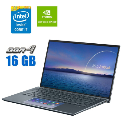 БУ Ноутбук Игровой ноутбук Asus ZenBook 14 UX435E / 14" (1920x1080) IPS / Intel Core i7-1165G7 (4 (8) ядра по 2.8 - 4.7 GHz) / 16 GB DDR4 / 480 GB SSD M.2 / nVidia GeForce MX450, 2 GB GDDR6, 64-bit / WebCam 