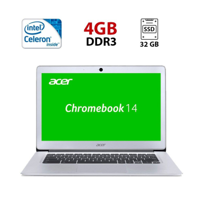 БУ Ноутбук Ультрабук Acer ChromeBook CB3-431 / 14" (1920x1080) TN / Intel Celeron N3160 (4 ядра по 1.6 - 2.24 GHz) / 4 GB DDR3 / 32 GB eMMC / Intel HD Graphics 400 / WebCam / ChromeOS