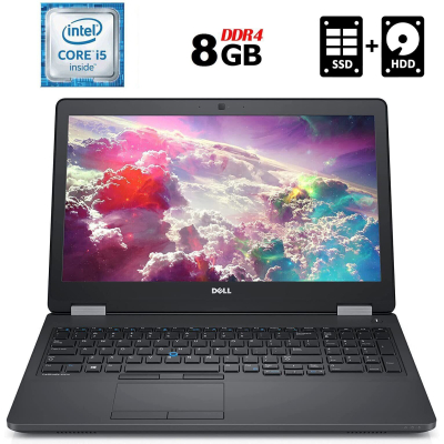 БУ Ноутбук Ноутбук Б-клас Dell Latitude E5570 / 15.6" (1366x768) TN / Intel Core i5 - 6440HQ (4 ядра по 2.6-3.5 GHz) / 8 GB DDR4 / 128 GB SSD + 500 Gb HDD / Intel HD Graphics 530 / WebCam / HDMI / Windows 10 ліцензія