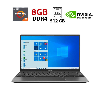 БУ Ноутбук Игровой ноутбук Asus ZenBook 14 Q408UG / 14" (1920x1080) IPS / AMD Ryzen 5 5500U (6 (12) ядер по 2.1 - 4.0 GHz) / 8 GB DDR4 / 512 GB SSD / nVidia GeForce MX450, 2 GB GDDR5, 64-bit / WebCam