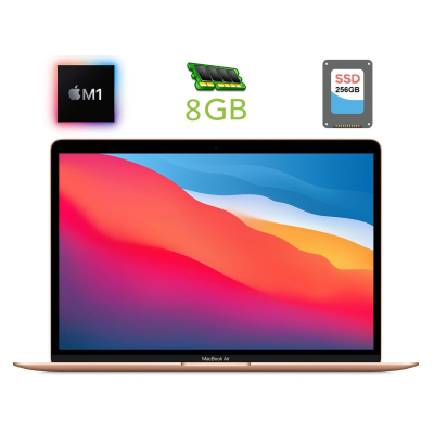 БУ Ноутбук Ноутбук Apple MacBook Air A2337 (2020) / 13.3" (2560x1600) IPS / Apple M1 (8 ядер по 2.1 - 3.2 GHz) / 8 GB DDR3 / 256 GB SSD / Apple M1 GPU / WebCam