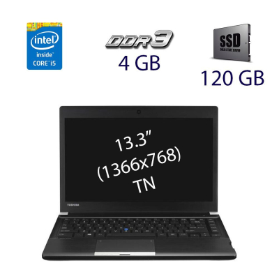 БУ Ноутбук Ноутбук Toshiba Portege R30-a-11j / 13.3" (1366x768) TN / Intel Core i5-4300M (2 (4) ядра по 2.6 - 3.3 GHz) / 4 GB DDR3 / 120 GB SSD / DVD-RW / WebCam