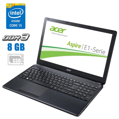 БУ Ноутбук Ноутбук Б-клас Acer Aspire E1-572G / 15.6" (1366x768) TN / Intel Core i3-4010U (2 (4) ядра по 1.7 GHz) / 8 GB DDR3 / 240 GB SSD / AMD Radeon HD 8670M, 1 GB DDR3, 64-bit / WebCam / АКБ не тримає