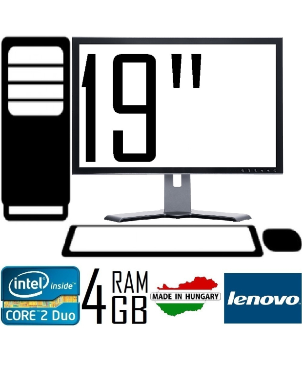 LENOVO M58 TOWER CORE 2 DUO E8400 3.00 GHZ 4GB RAM 160GB HDD + 19 SAMSUNG 943B