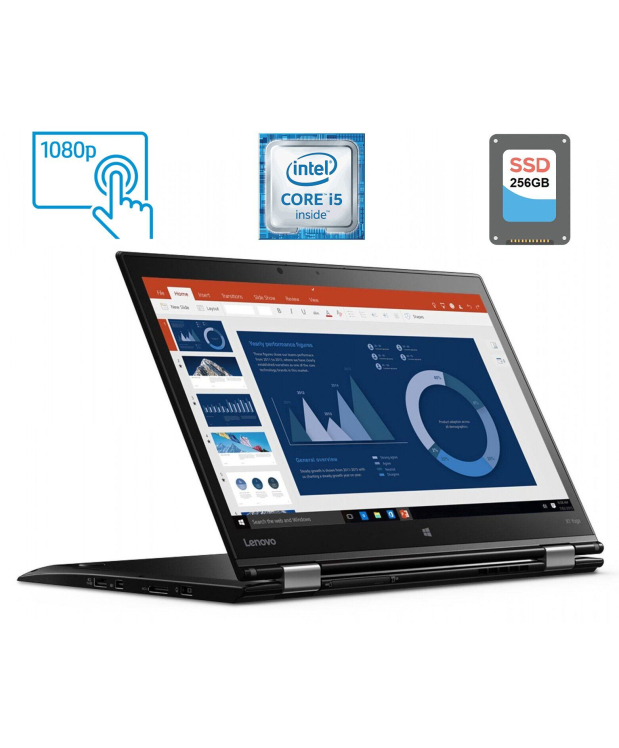 Ноутбук-трансформер Lenovo ThinkPad X1 Yoga (1st Gen) / 14 (1920x1080) IPS Touch / Intel Core i5 - 6200U (2 (4) ядра по 2.3-2.8 GHz) / 8 GB DDR3 / 256 GB SSD / Intel HD Graphics 520 / WebCam / Fingerprint / miniDP / HDMI