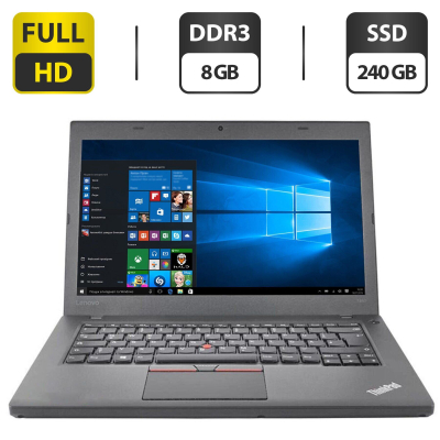 БУ Ноутбук Ноутбук Lenovo ThinkPad T460 / 14" (1920x1080) IPS / Intel Core i5-6300U (2 (4) ядра по 2.4 - 3.0 GHz) / 8 GB DDR3 / 240 GB SSD / Intel HD Graphics 520 / WebCam / HDMI